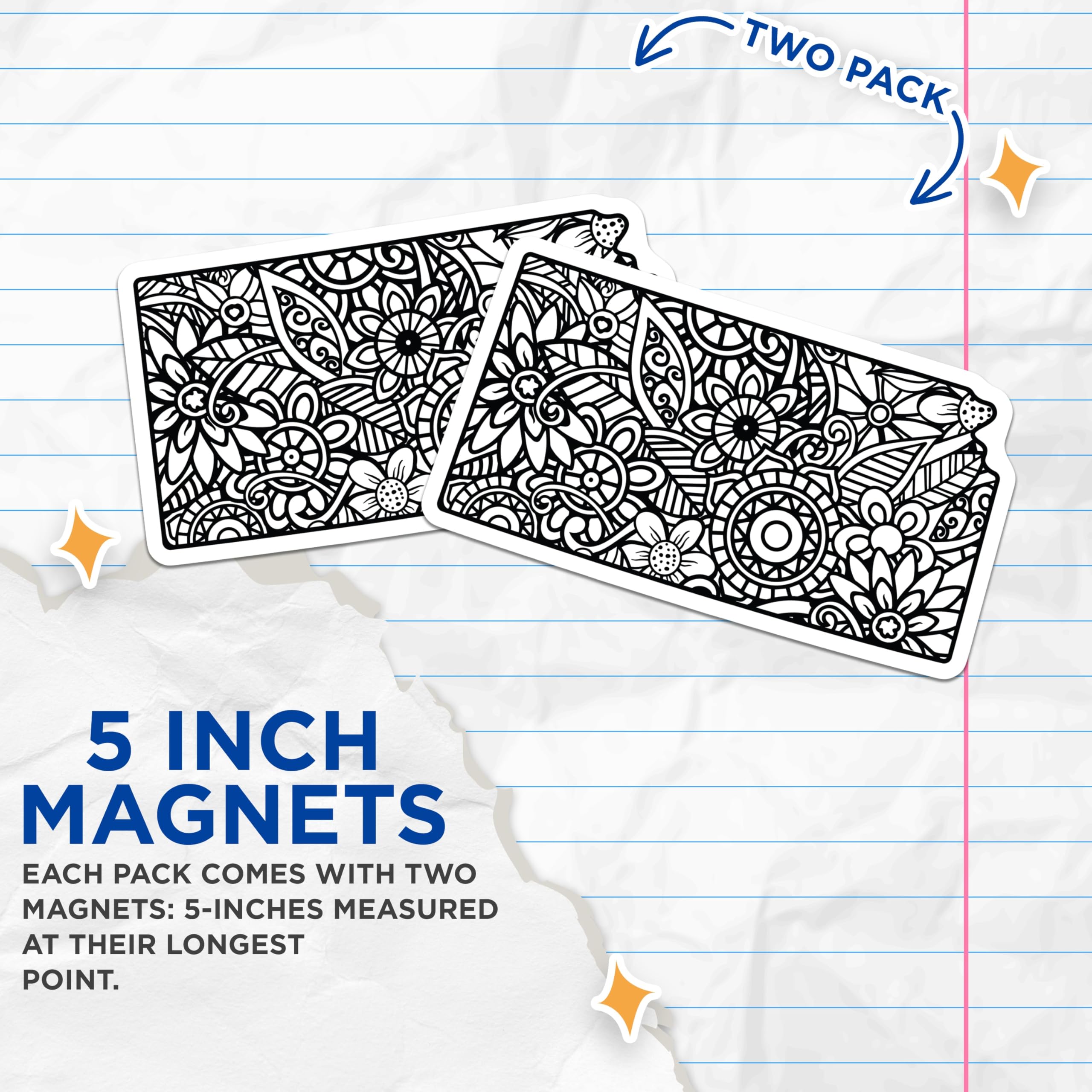 (2 Pack) Kansas State Magnets - Floral Mandala Art Zentangle Outline - Midwest Travel Souvenir - Home Kitchen Decor - 5 Inches On Longest Side - Thick Durable Magnet - Made in USA - MAG19119