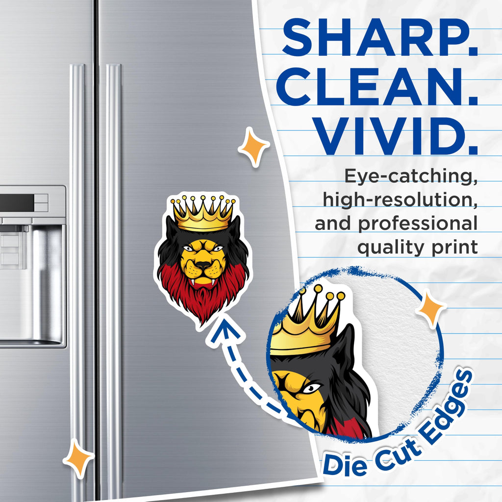 (2 Pack) Crowned Lion Magnets - King of Beasts Art - Regal Feline Home Decor - 5" On Longest Side - Premium Magnet - for Cars, Refrigerators, Toolboxes, Lockers - Made in USA - MAG18144