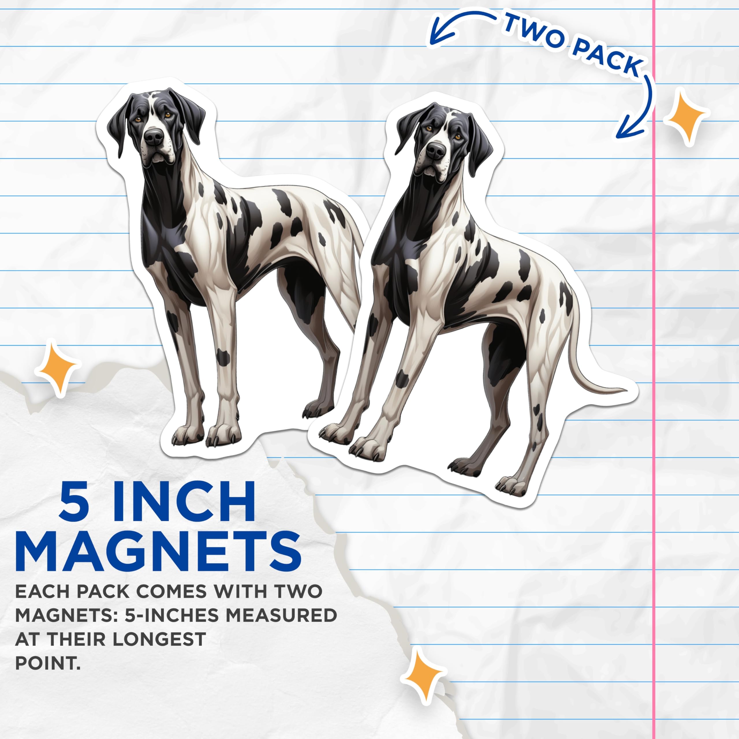 (2 Pack) Great Dane Dog Magnets - Harlequin Great Dane - Pet Lover Fridge Decor - Dog Mom Dad Appliance Magnet - 5 Inches On Longest Side - Thick Durable Magnet - Made in USA - MAG27003