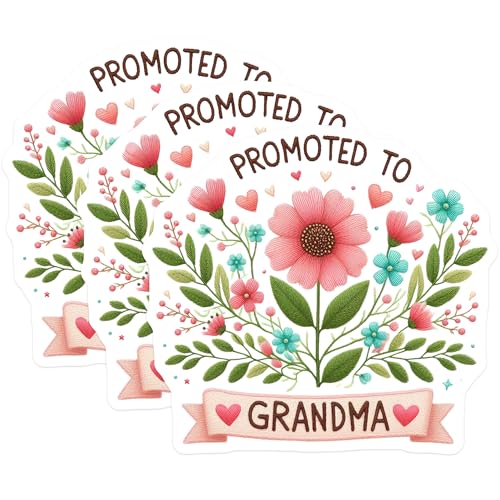 (3 Pack) Promoted to Grandma Decals - Floral Grandmother Design - Laptop Accessories- 3 Inches On Longest Side - Easy Peel & Apply - Made in USA - 3MCS5630