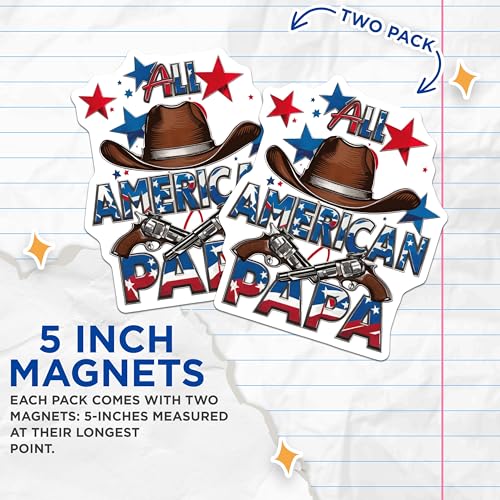 (2 Pack) All American Papa Magnets Magnets - Patriotic Cowboy Theme - Western Decor - 5" On Longest Side - Made in USA - Sticks to Refrigerators & Metal Surfaces - MAG8498