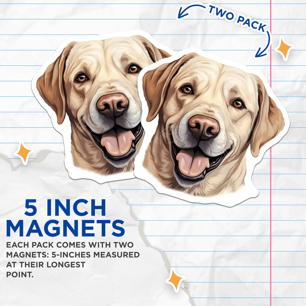 (2 Pack) Yellow Labrador Retriever Magnets - Happy Lab Dog Illustration - Animal Lover Refrigerator Art - 5 Inches On Longest Side - Thick Durable Magnet - Made in USA - MAG23830