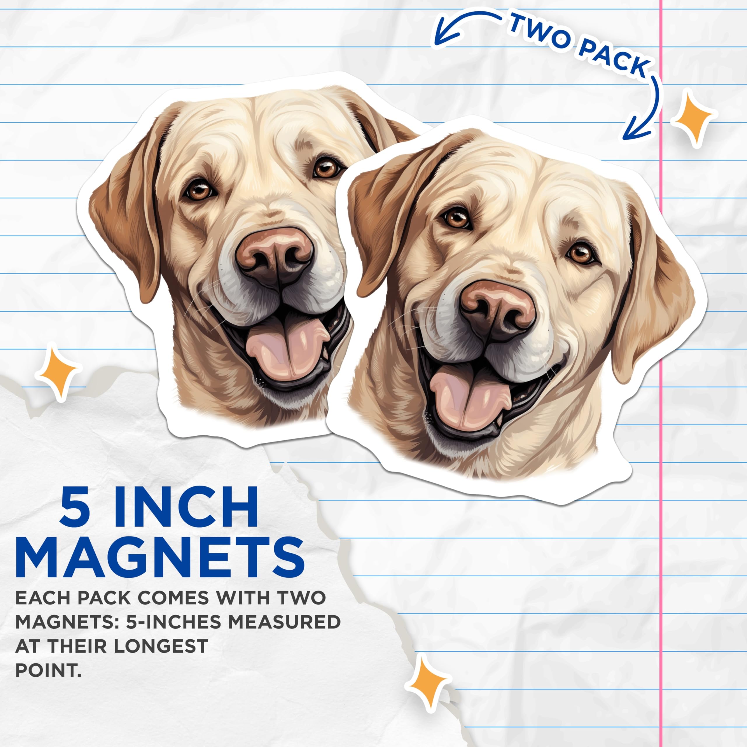 (2 Pack) Yellow Labrador Retriever Magnets - Happy Lab Dog Illustration - Animal Lover Refrigerator Art - 5 Inches On Longest Side - Thick Durable Magnet - Made in USA - MAG23830
