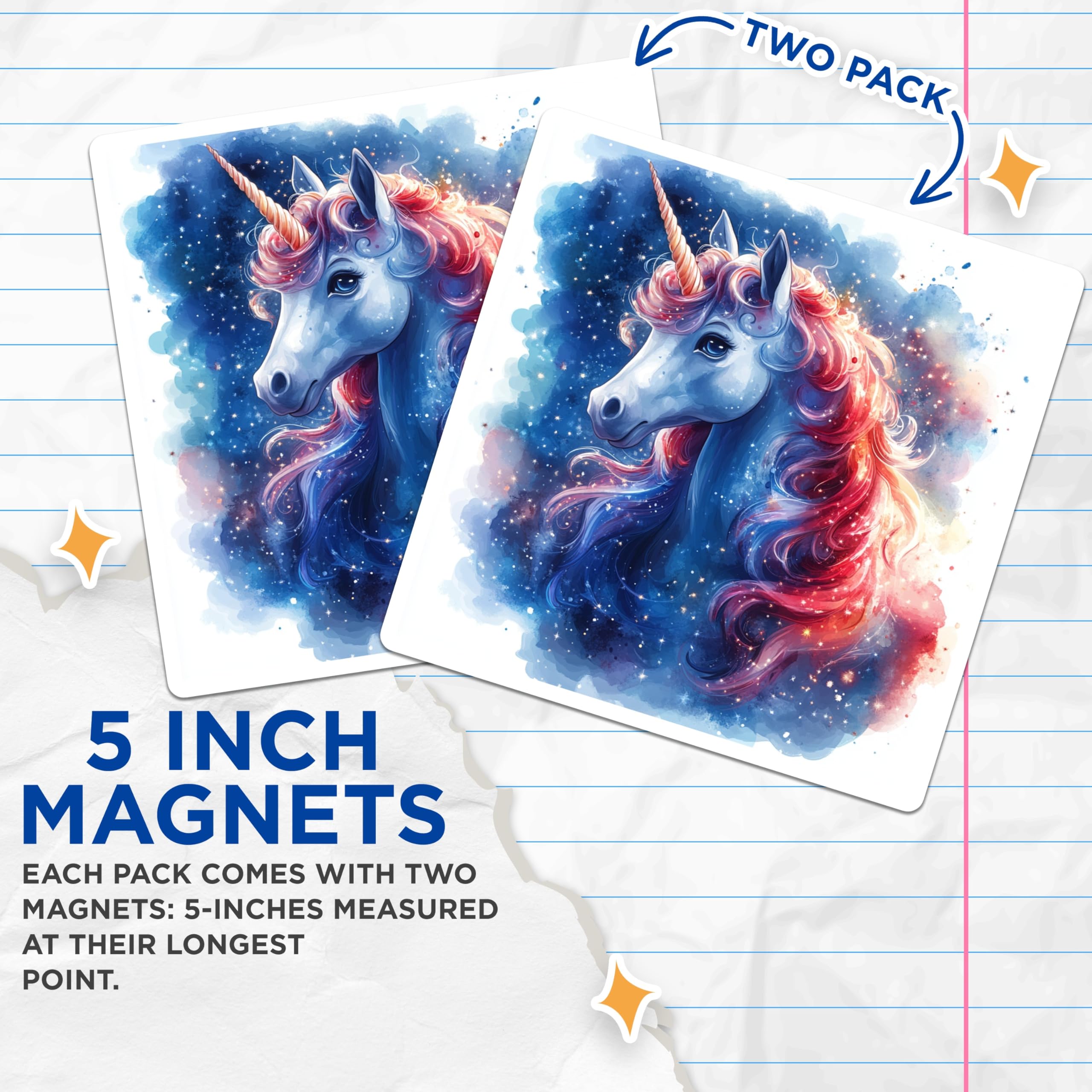 (2 Pack) Magical Unicorn Magnets - Celestial Unicorn Decor - Fantasy Creature Fridge Magnets for Kids - 5 Inches On Longest Side - Thick Durable Magnet - Made in USA - MAG29896