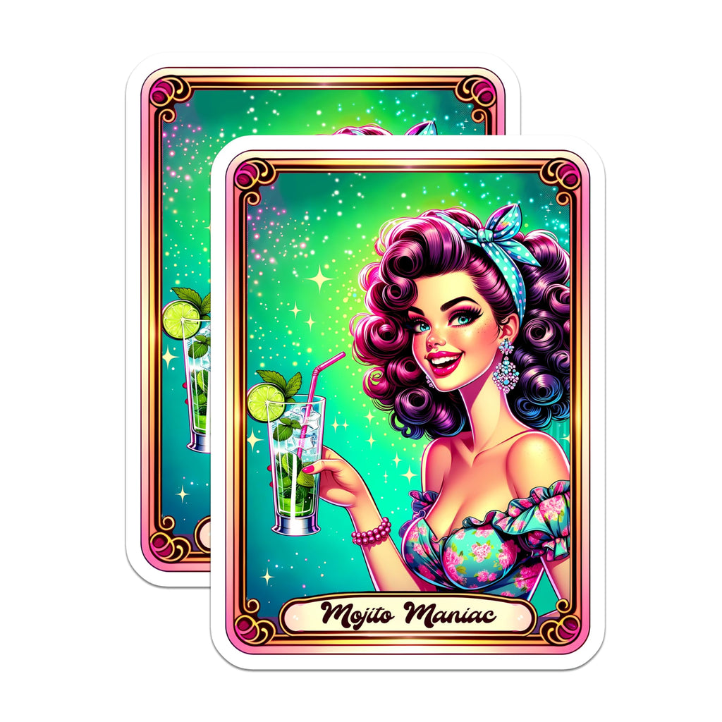 (2 Pack) Mojito Maniac Magnets - Retro Pinup Girl Art - Cocktail Lover Decor - 5 Inches On Longest Side - Thick Durable Magnet - Made in USA - MAG20954