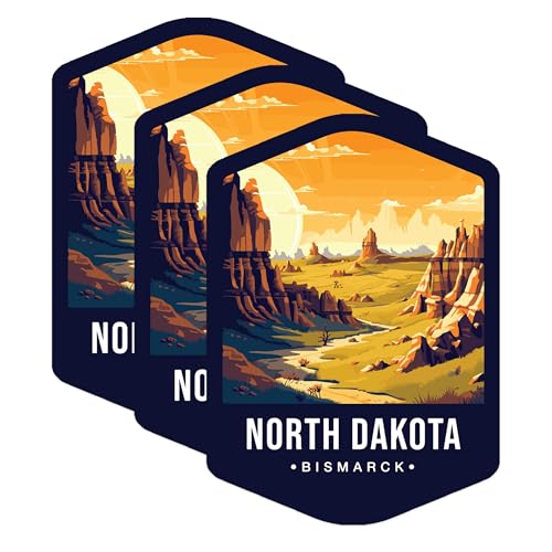 (3 Pack) North Dakota Decals - Bismarck - Travel Stickers - Laptop Decal - 3 Inches On Longest Side - Easy Peel & Apply - Made in USA - 3MCS0375