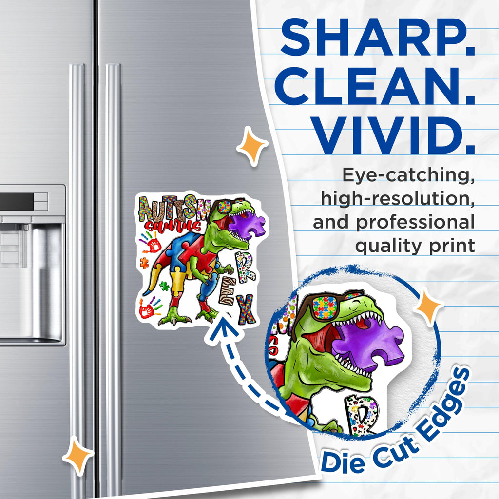 (2 Pack) Autism Awareness Dinosaur Magnets - Neurodiversity Acceptance - Puzzle Piece T-Rex Support - 5 Inches On Longest Side - Thick Durable Magnet - Made in USA - MAG27188