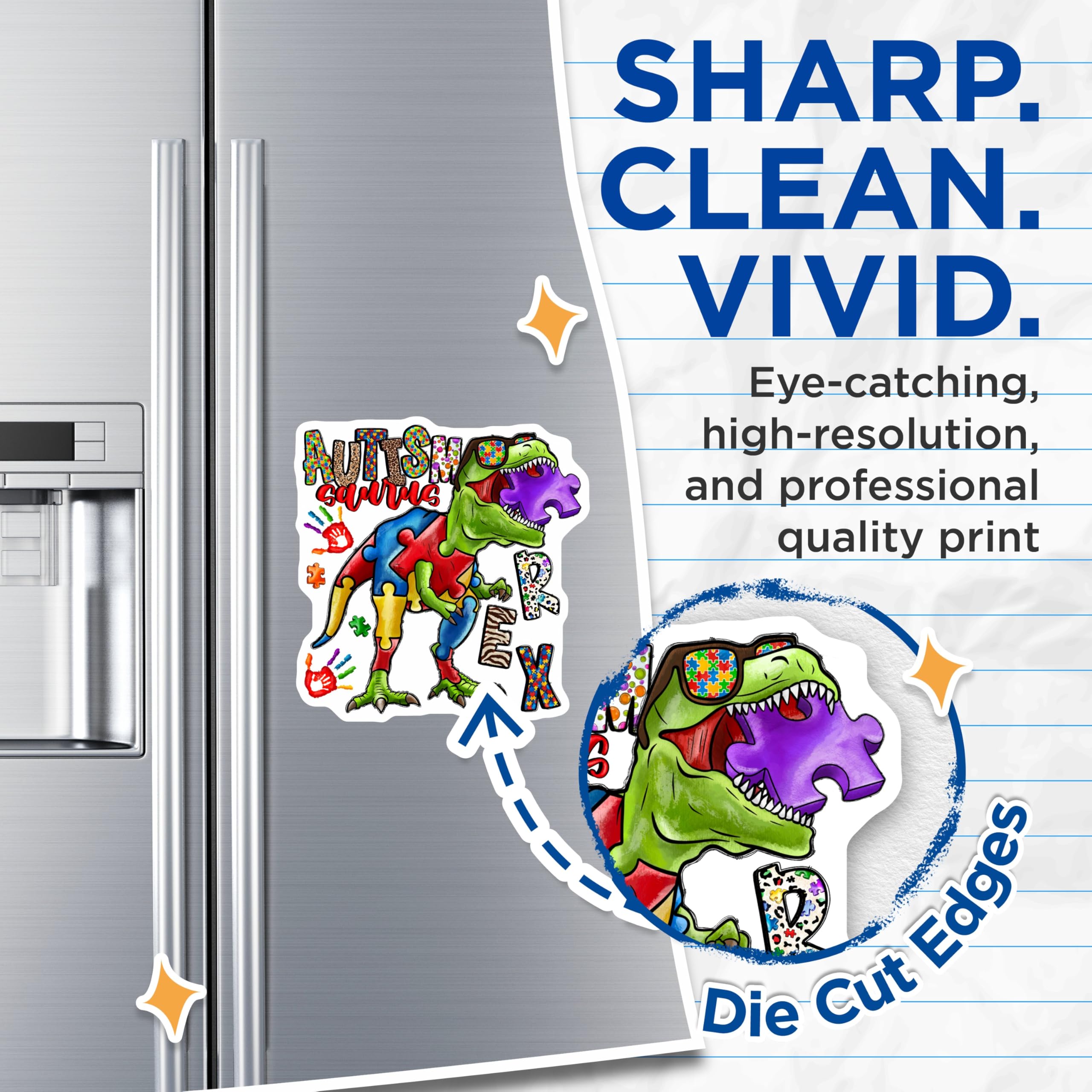 (2 Pack) Autism Awareness Dinosaur Magnets - Neurodiversity Acceptance - Puzzle Piece T-Rex Support - 5 Inches On Longest Side - Thick Durable Magnet - Made in USA - MAG27188