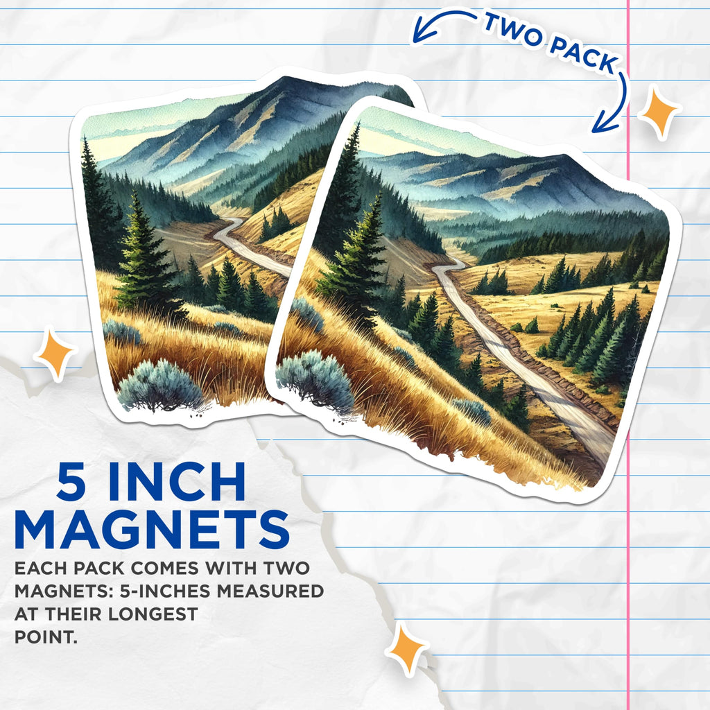 (2 Pack) Mountain Road Magnets - Landscape Decor - Scenic Route Fridge Accessories - 5" On Longest Side - Premium Magnet - for Cars, Refrigerators, Toolboxes, Lockers - Made in USA - MAG18902