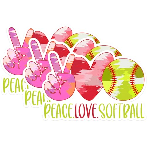 (3 Pack) Softball Decals - Peace Love Softball - Laptop Decals - 3 Inches On Longest Side - Easy Peel & Apply - Made in USA - 3MCS1213