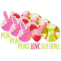 (3 Pack) Softball Decals - Peace Love Softball - Laptop Decals - 3 Inches On Longest Side - Easy Peel & Apply - Made in USA - 3MCS1213