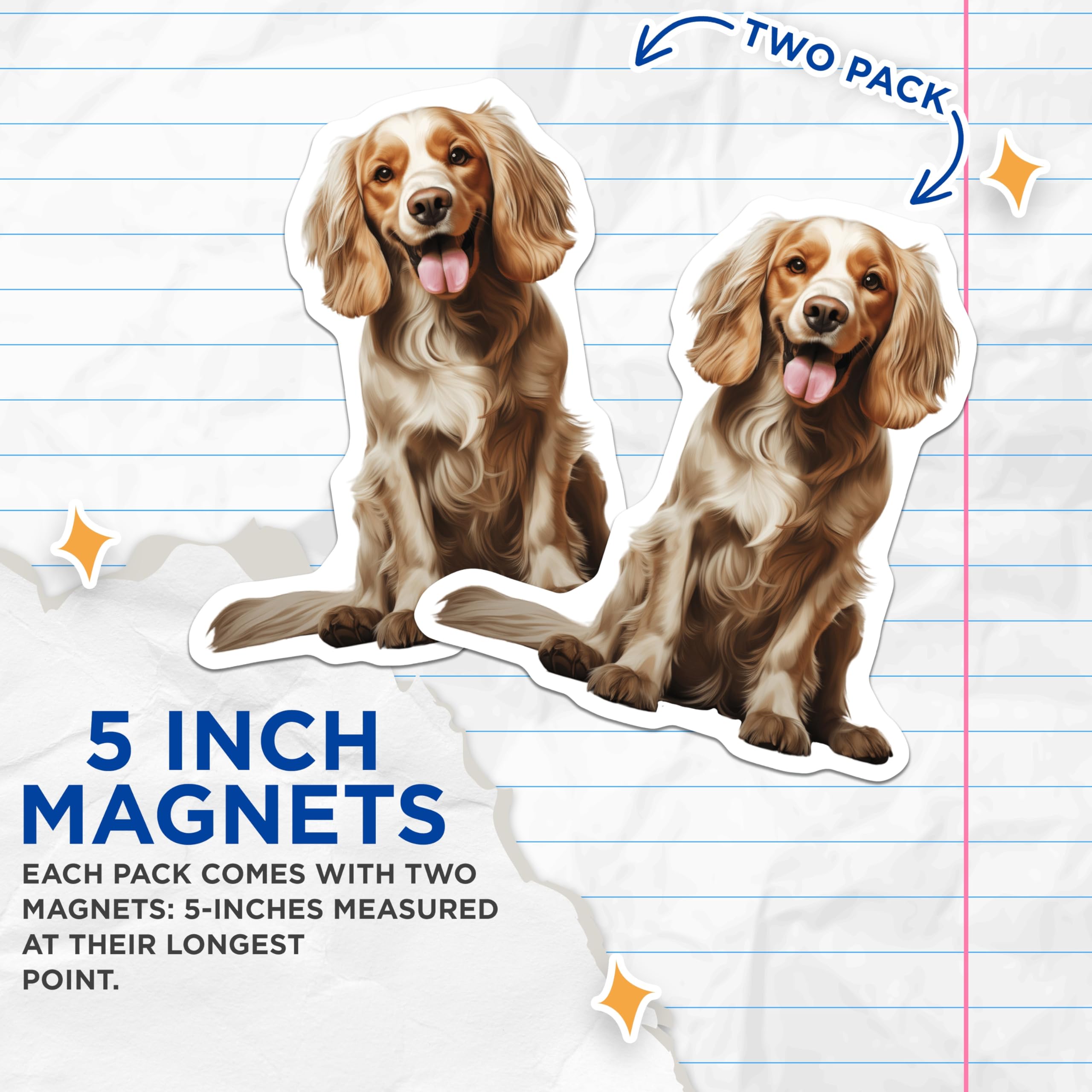 (2 Pack) Cocker Spaniel Dog Magnets - Happy Pet Lover Home Decor - Animal Enthusiast Fridge Accessory - 5 Inches On Longest Side - Thick Durable Magnet - Made in USA - MAG26354