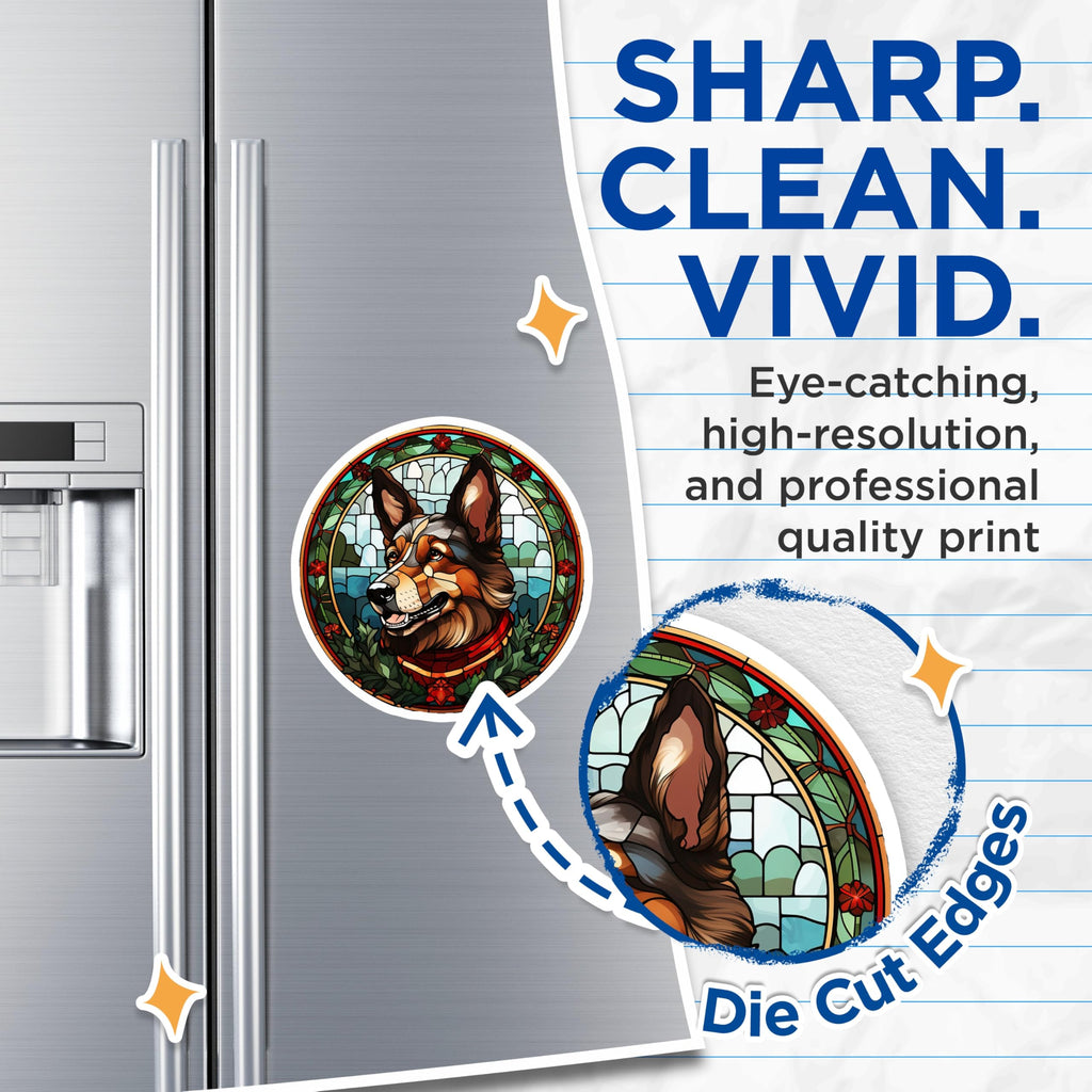 (2 Pack) German Shepherd Magnets - Stained Glass Dog Art - Christmas Fridge Decor for Dog Owners - 5 Inches On Longest Side - Thick Durable Magnet - Made in USA - MAG29224