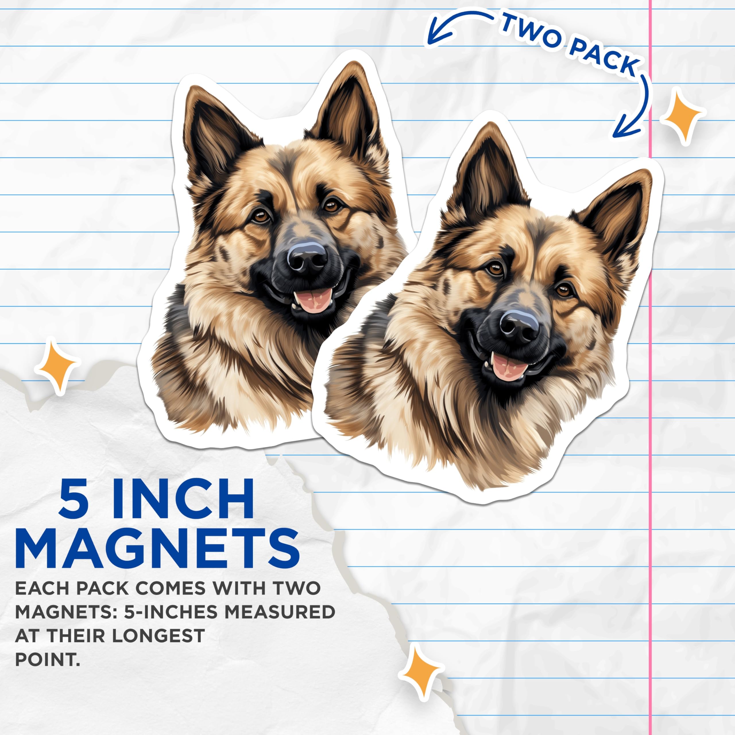 (2 Pack) German Shepherd Magnets - Happy GSD Dog Art - Pet Owner Refrigerator Decor - 5 Inches On Longest Side - Thick Durable Magnet - Made in USA - MAG25912