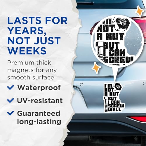 (2 Pack) I'm Not A Nut But I Can Screw Well Magnets Magnets - Novelty Magnet - Tool Magnet - 5" On Longest Side - Made in USA - Sticks to Refrigerators & Metal Surfaces - MAG8901