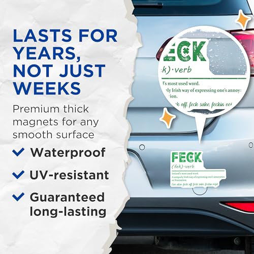 (2 Pack) Irish Slang Magnets - Funny Phrase - Irish Decor - Humor Magnets - Ireland Quote Feck - 5" On Longest Side - for Cars, Fridges, Toolboxes - Made in USA - MAG7134