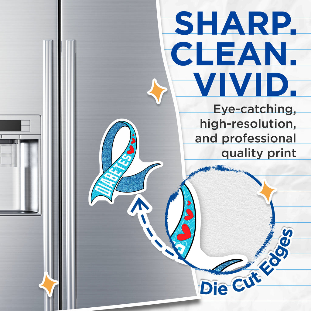 (2 Pack) Diabetes Awareness Magnets - Blue Ribbon Support - Type 1 Type 2 Advocacy - 5 Inches On Longest Side - Thick Durable Magnet - Made in USA - MAG39306