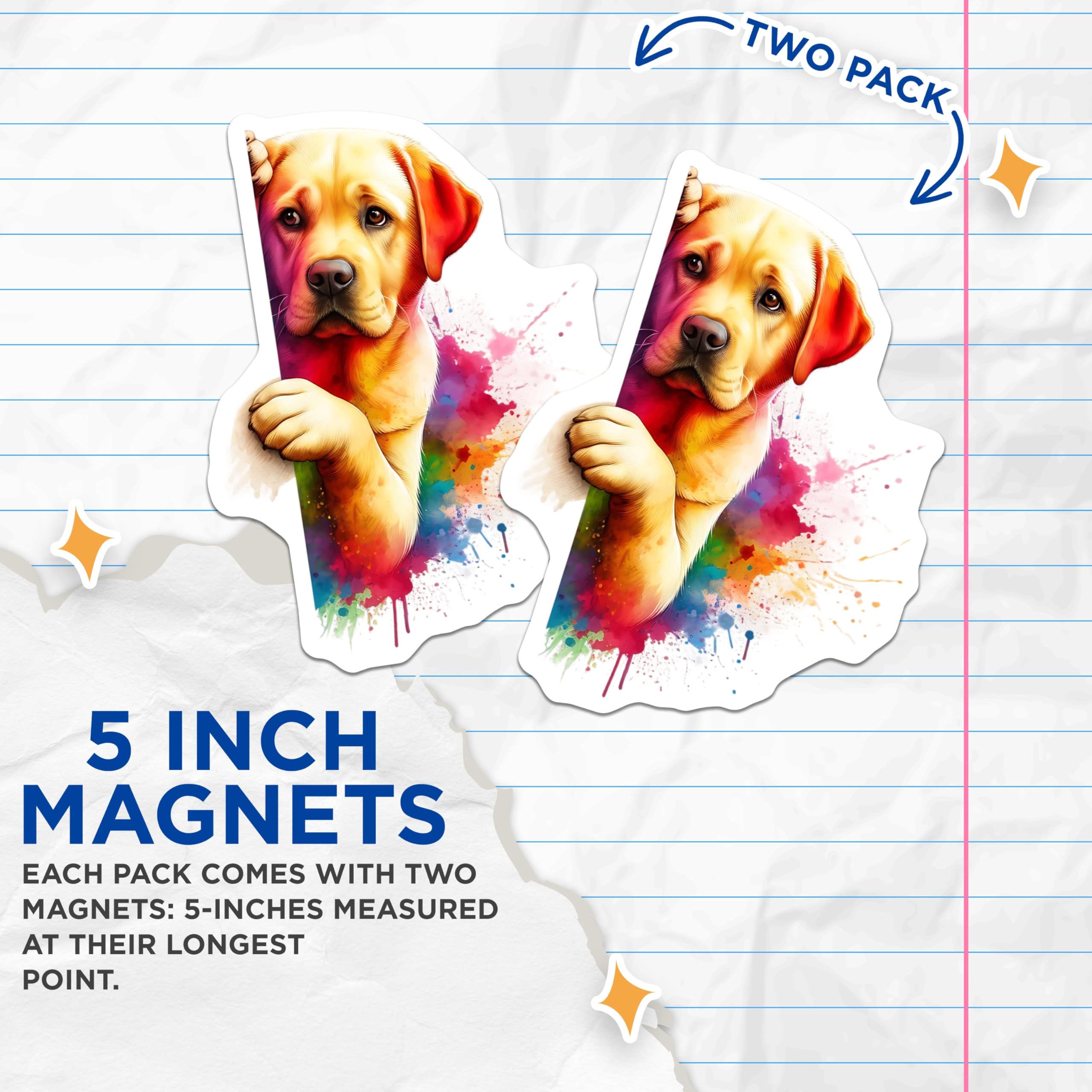 (2 Pack) Labrador Retriever Magnets - Watercolor Dog Art - Fridge Magnets - 5" On Longest Side - Premium Magnet - for Cars, Refrigerators, Toolboxes, Lockers - Made in USA - MAG14682