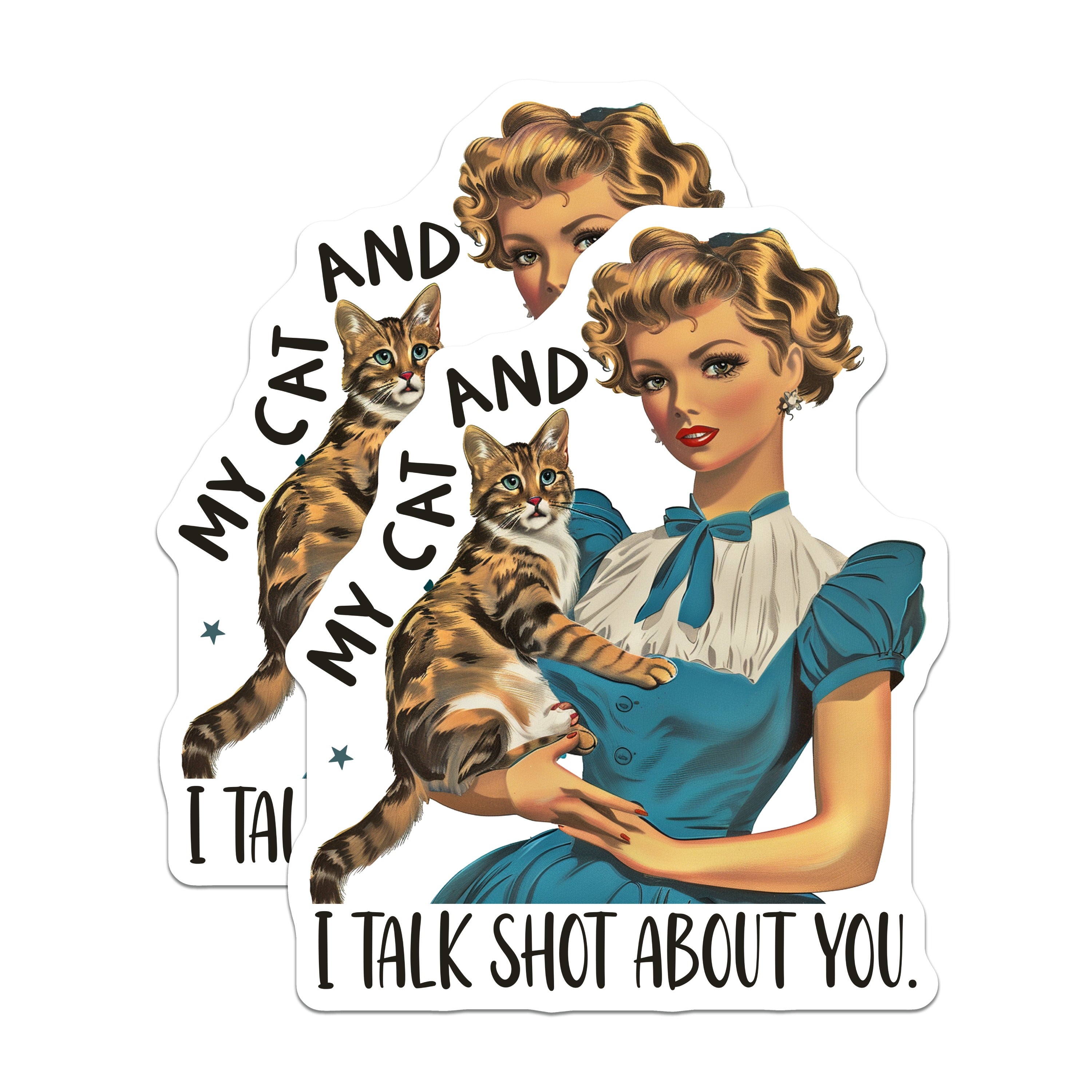 (2 Pack) Sarcastic Cat Magnets - Funny Cat Lover Refrigerator Decor - Pin Up Woman Humor Magnet for Cat Moms - 5 Inches On Longest Side - Thick Durable Magnet - Made in USA - MAG37057