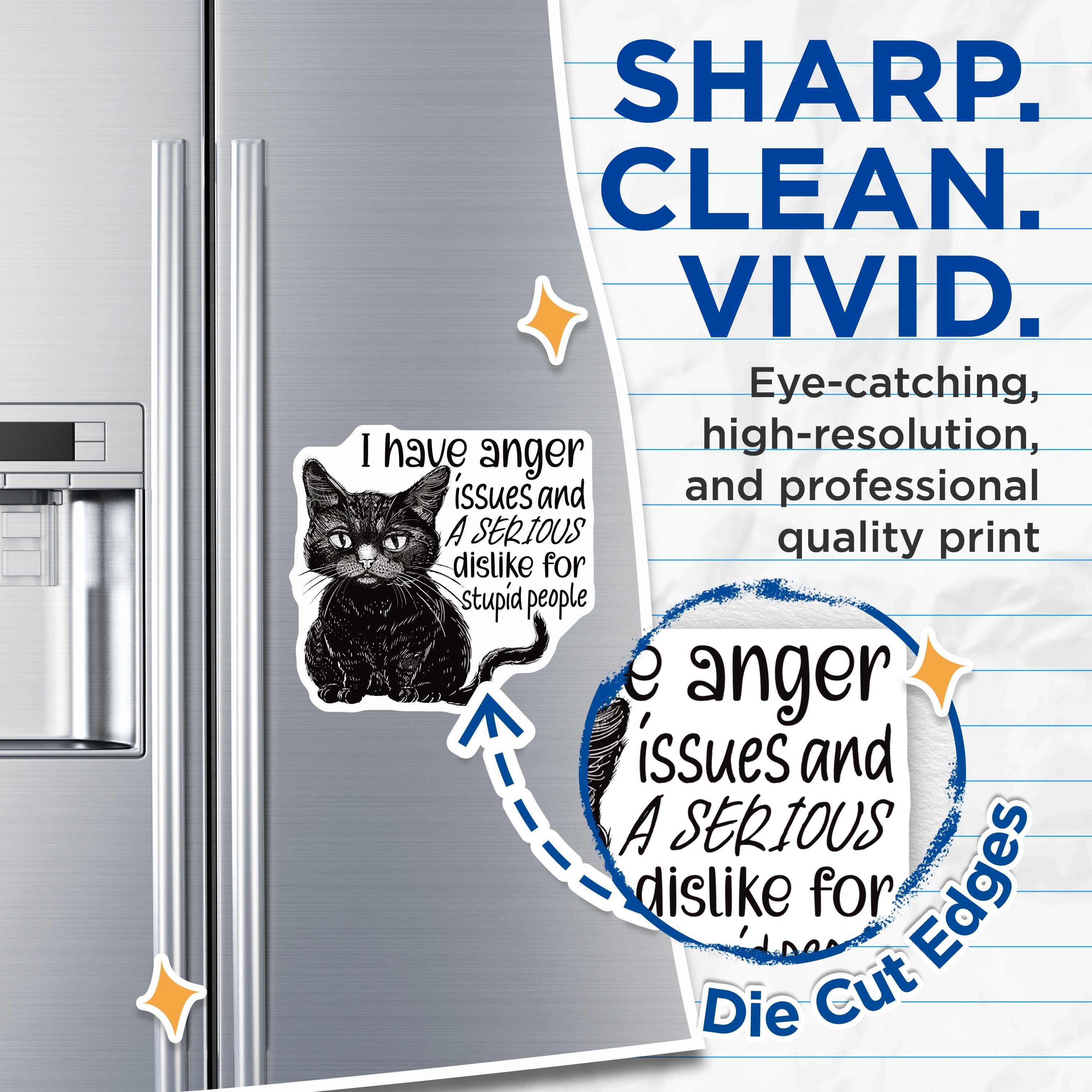 (2 Pack) Sarcastic Black Cat Magnets - Anger Issues Quote - Funny Cat Lover Humor - 5 Inches On Longest Side - Thick Durable Magnet - Made in USA - MAG36665