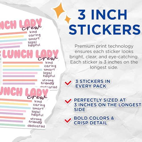(3 Pack) Lunch Lady Decals - School Cafeteria Staff - Appreciation Decals - 3 Inches On Longest Side - Easy Peel & Apply - Made in USA - 3MCS2408