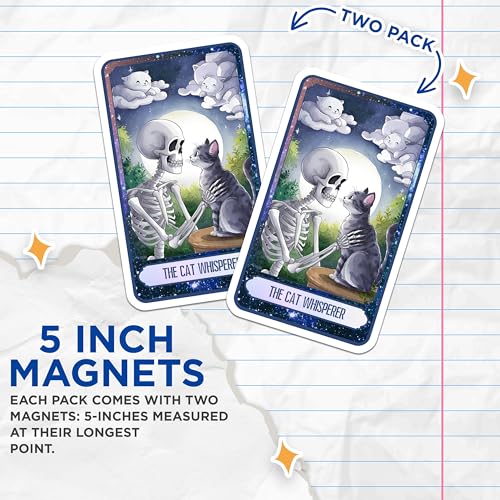 (2 Pack) Skeleton Cat Lovers Decor Magnet - Full Moon Gifts for Cat Owners - 5" On Longest Side - Sticks to Smooth Flat Surfaces - Made in USA - MAG10026