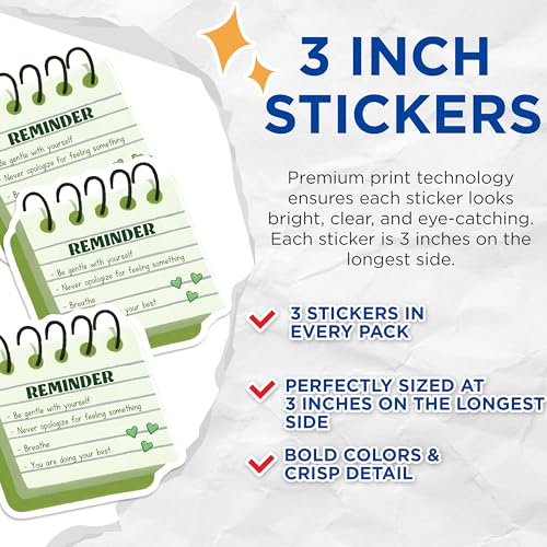 (3 Pack) Mental Health Decals - Reminder Sticker - Self Care Decals - 3 Inches On Longest Side - Easy Peel & Apply - Made in USA - 3MCS7098