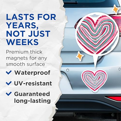 (2 Pack) Heart Shaped Magnets - Colorful Heart Magnets - Rainbow Heart Magnets - Heart Fridge Magnets - 5" On Longest Side - for Cars, Refrigerators, Toolboxes, Lockers - Made in USA BMCS3445