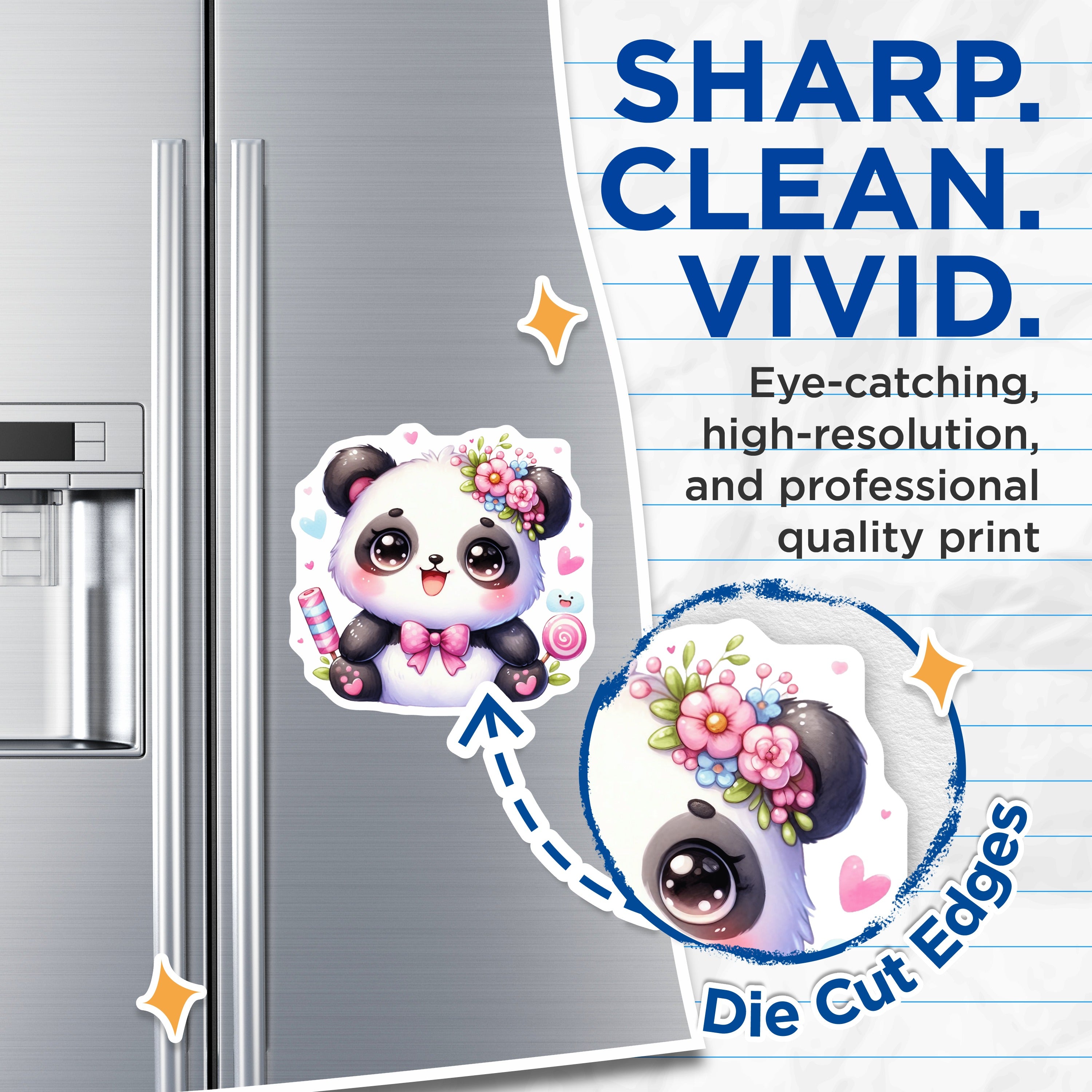 (2 Pack) Kawaii Panda Magnets - Cute Animal Fridge Decor - Sweet Aesthetic Locker Decor - 5 Inches On Longest Side - Thick Durable Magnet - Made in USA - MAG38547