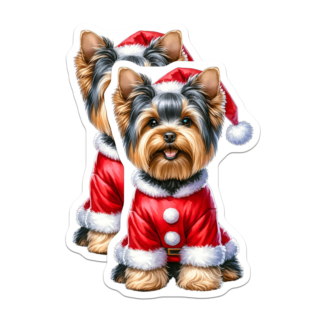 (2 Pack) Yorkshire Terrier Christmas Magnets - Santa Yorkie Holiday Decor - Dog Mom Fridge Accent - 5 Inches On Longest Side - Thick Durable Magnet - Made in USA - MAG30477