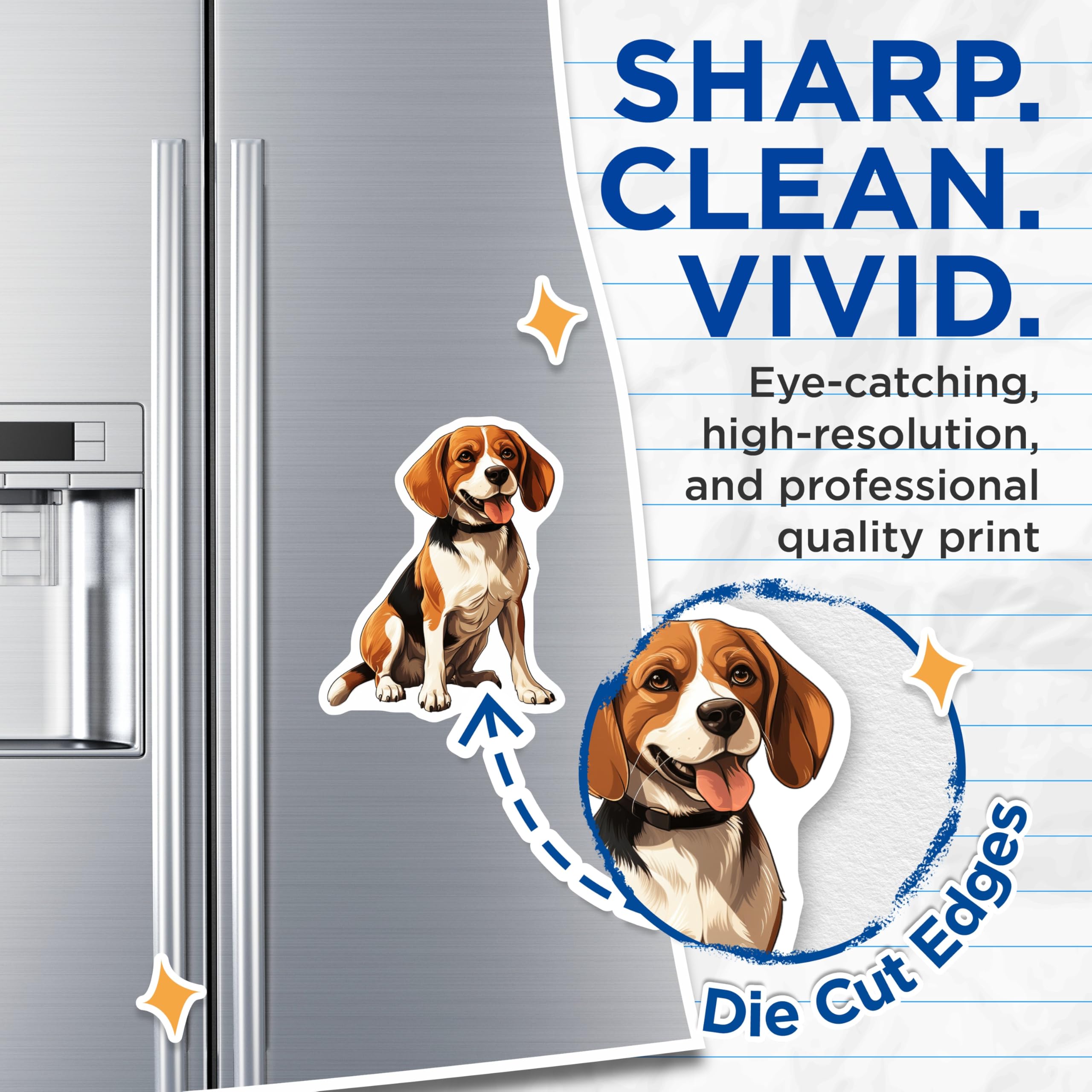 (2 Pack) Happy Beagle Dog Magnets - Cute Pet Lover - Hound Refrigerator Decor - 5 Inches On Longest Side - Thick Durable Magnet - Made in USA - MAG29709