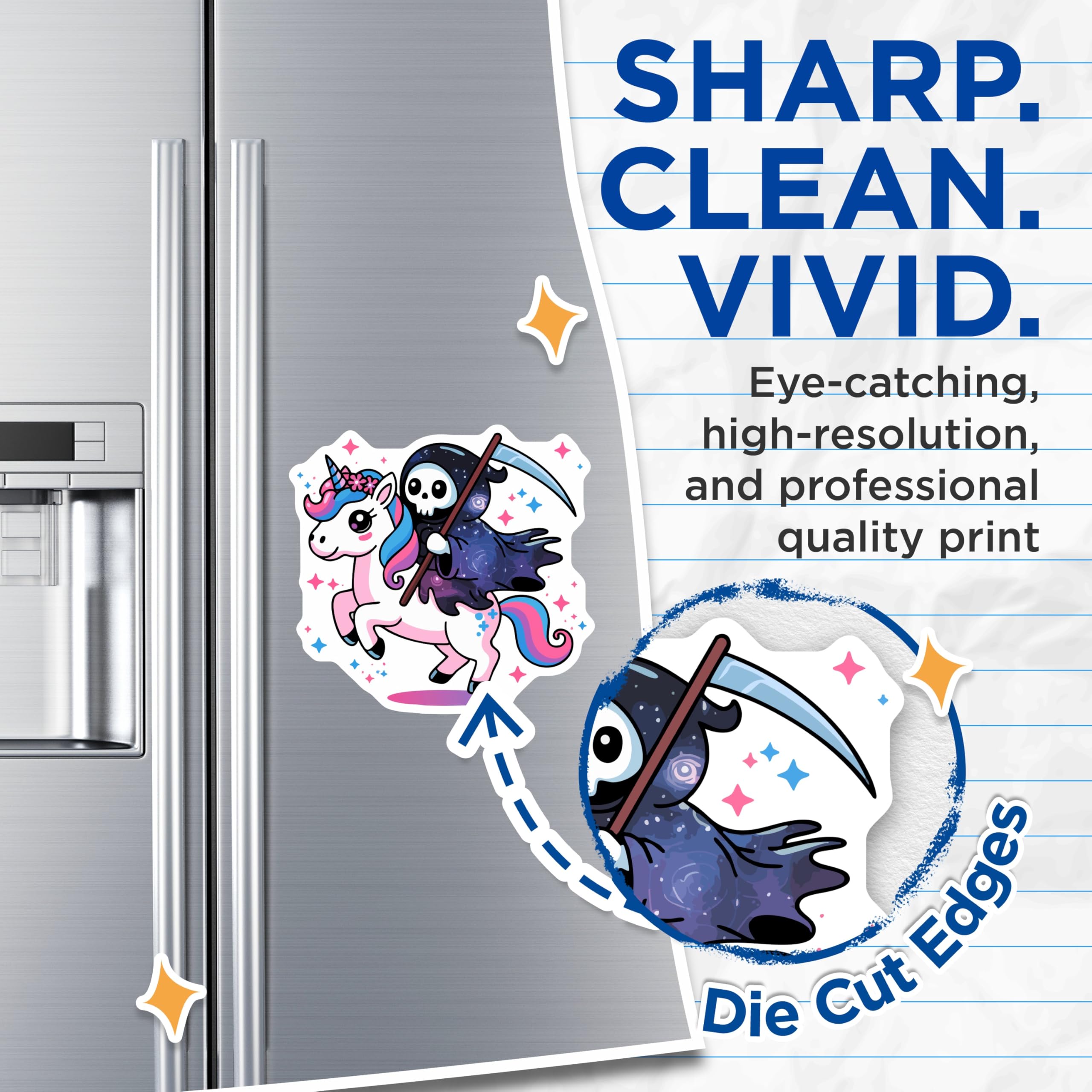 (2 Pack) Grim Reaper Unicorn Magnets - Kawaii Pastel Goth Decor - Spooky Cute Fantasy Art - 5 Inches On Longest Side - Thick Durable Magnet - Made in USA - MAG21969