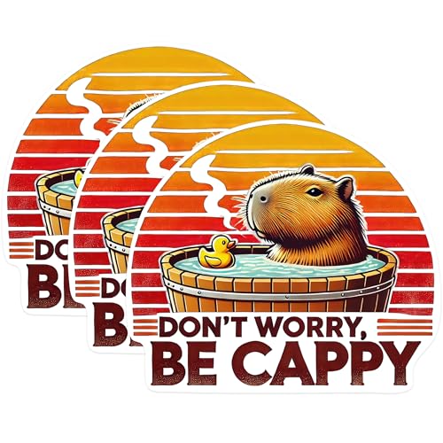 (3 Pack) Capybara Decals - Don't Worry Be Cappy - Hot Tub Animal Stickers - 3 Inches On Longest Side - Easy Peel & Apply - Made in USA - 3MCS0940
