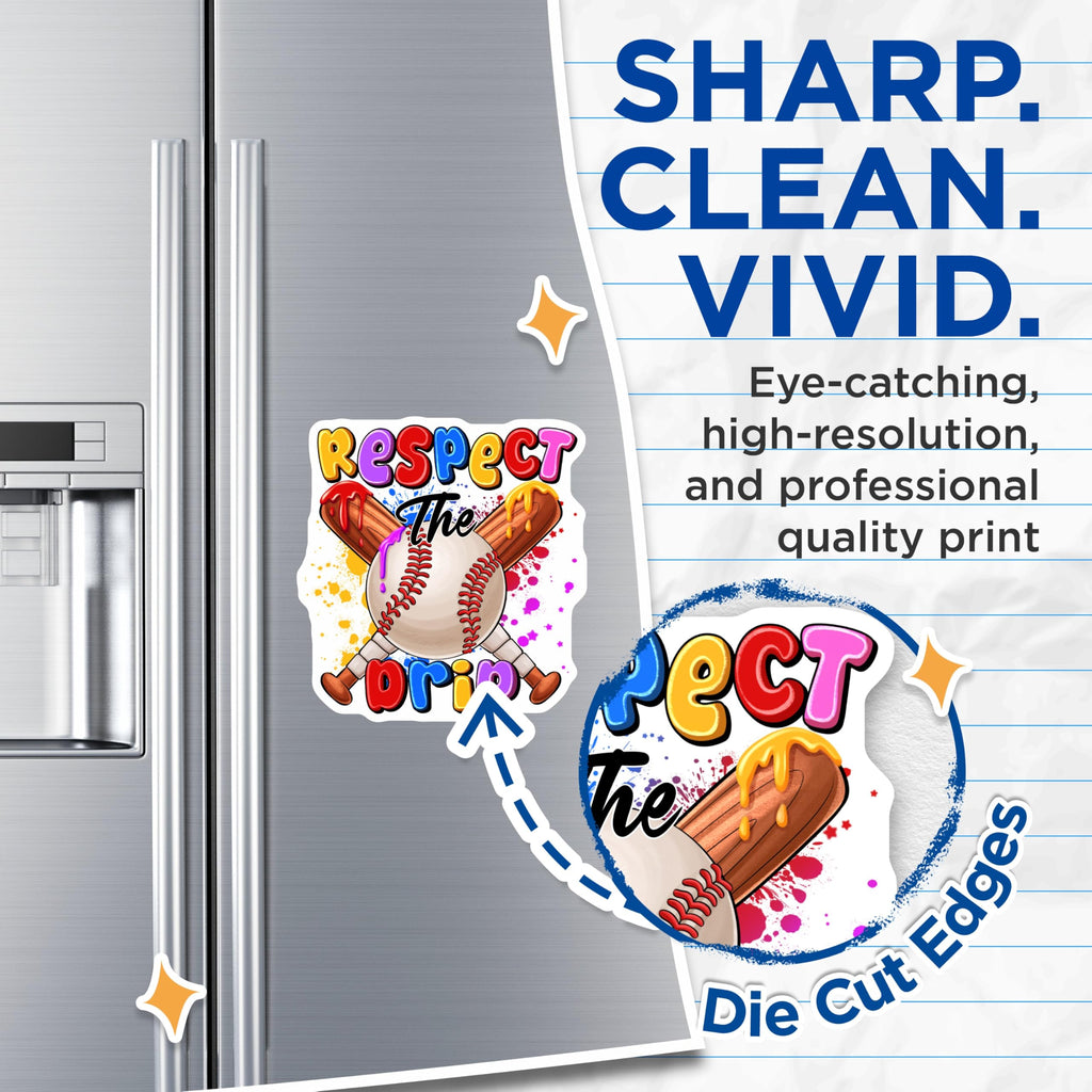 (2 Pack) Baseball Magnets - Respect The Drip Quote - Sports Decor Player Coach - Locker Refrigerator Magnets - 5 Inches On Longest Side - Thick Durable Magnet - Made in USA - MAG29800
