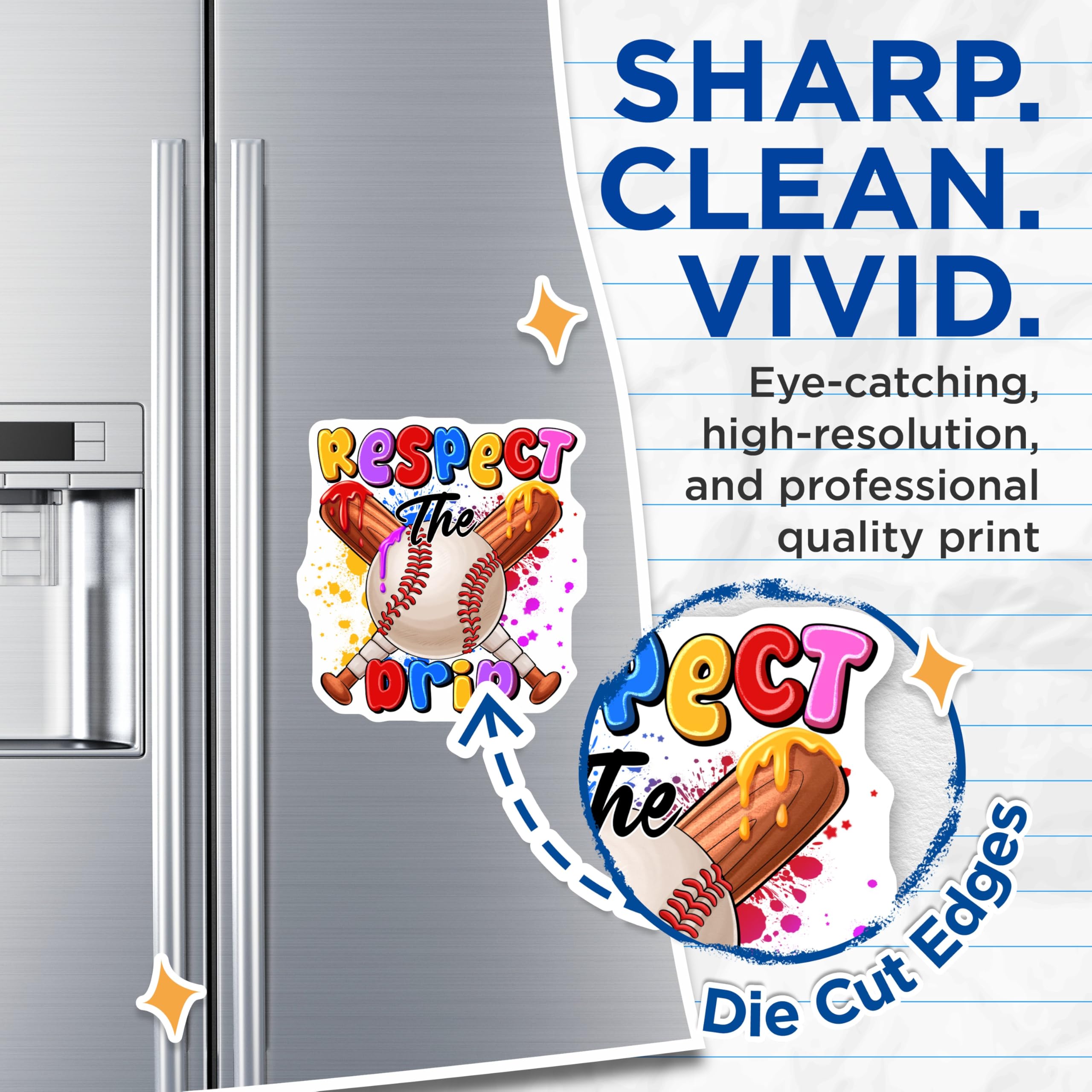 (2 Pack) Baseball Magnets - Respect The Drip Quote - Sports Decor Player Coach - Locker Refrigerator Magnets - 5 Inches On Longest Side - Thick Durable Magnet - Made in USA - MAG29800