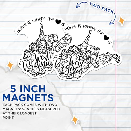 (2 Pack) West Virginia Map Magnets Magnets - Home is Where The Heart is - 5" On Longest Side - Made in USA - Sticks to Refrigerators & Metal Surfaces - MAG9099