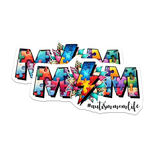 (2 Pack) Autism mom Life Stickers Stickers - Puzzle Piece Decal - Colorful Autism Awareness - 5" On Longest Side - Sticks to Smooth Flat Surfaces - Made in USA - BMCS8119