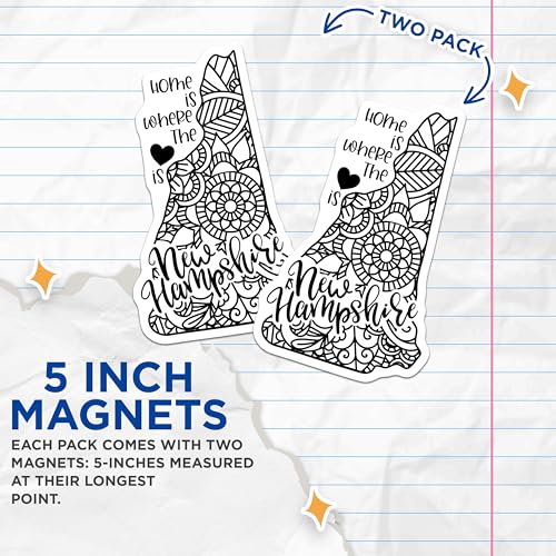 (2 Pack) Home is Where The Heart is Magnets Magnets - New Hampshire State Magnet - Mandala Design Magnet - 5" On Longest Side - Made in USA - Sticks to Refrigerators & Metal Surfaces - MAG9077