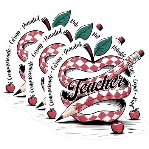 (3 Pack) Teacher Decals - Apple Pencil Decals - Education Profession Stickers - 3 Inches On Longest Side - Easy Peel & Apply - Made in USA - 3MCS6421