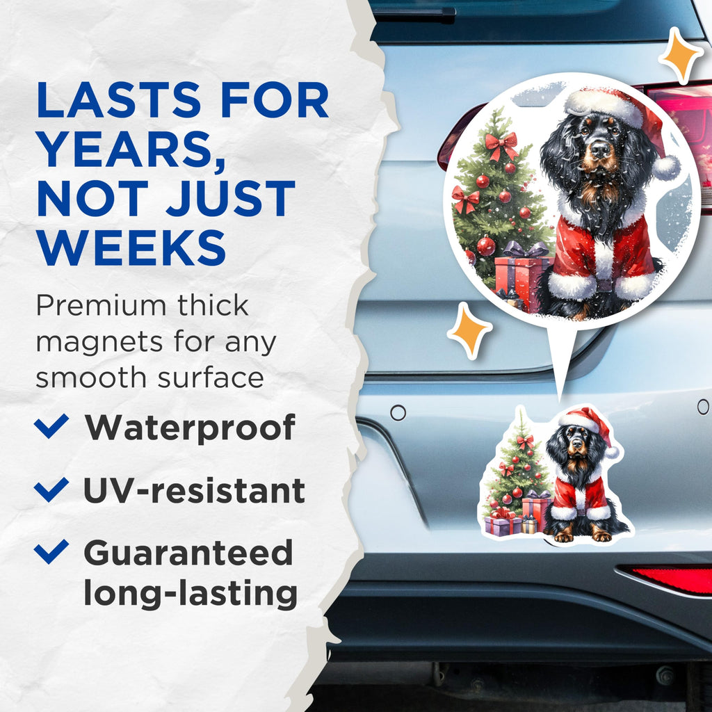 (2 Pack) Christmas Dog Magnets - Santa Dog Holiday Decor - Dog Lover Refrigerator Art - 5 Inches On Longest Side - Thick Durable Magnet - Made in USA - MAG29489