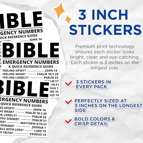 (3 Pack) Bible Verse Decals - Emergency Numbers Guide - Religious Decals - 3 Inches On Longest Side - Easy Peel & Apply - Made in USA - 3MCS2650