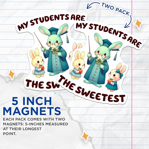 (2 Pack) Teacher Appreciation Magnets - Cute Teacher Bunny - Classroom Decor - Back to School - 5" On Longest Side - for Cars, Fridges, Toolboxes - Made in USA - MAG8144