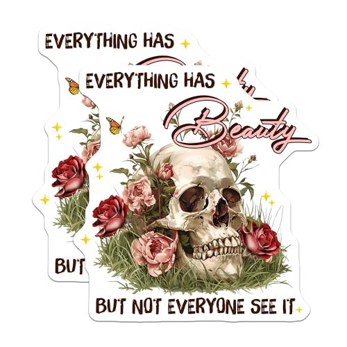 (2 Pack) Everything Has Beauty Magnets Magnets - Skull and Flowers Design - Inspirational Quotes - 5" On Longest Side - Made in USA - Sticks to Refrigerators & Metal Surfaces - MAG9037