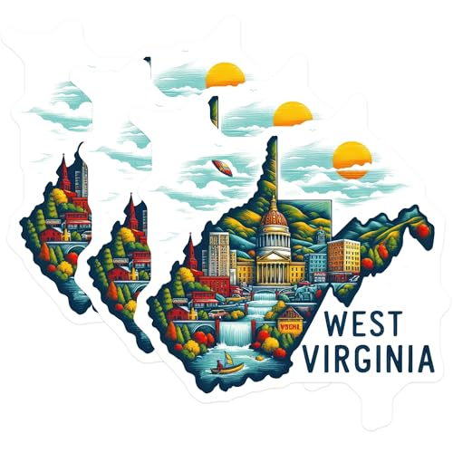 (3 Pack) West Virginia Decals - WV State Pride - Laptop Decals - 3 Inches On Longest Side - Easy Peel & Apply - Made in USA - 3MCS4327