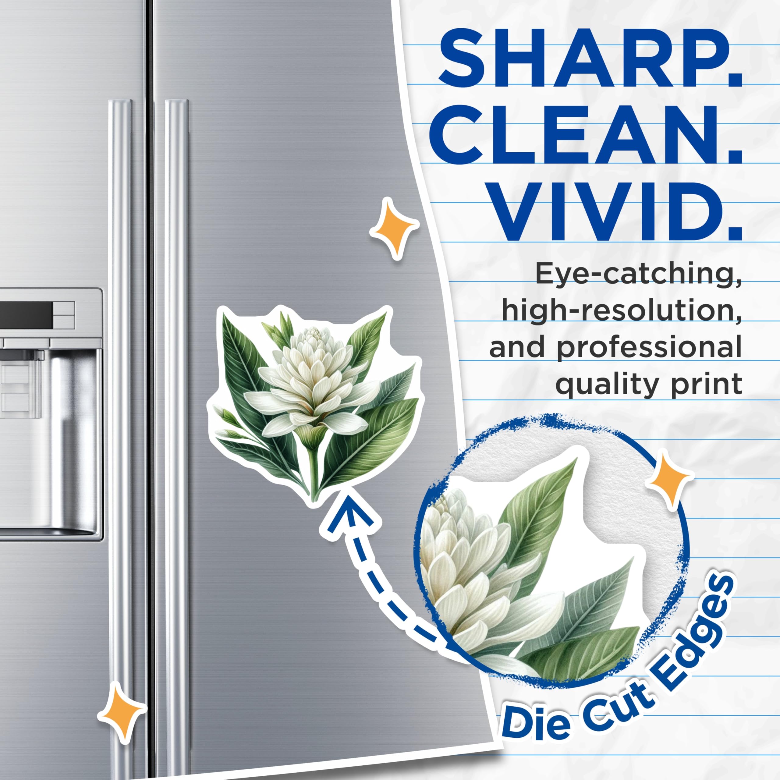 (2 Pack) White Ginger Lily Magnets - Tropical Botanical Flower Art - Refrigerator Kitchen Decor - Elegant Garden Plant Motif - 5 Inches On Longest Side - Thick Durable Magnet - Made in USA - MAG20353