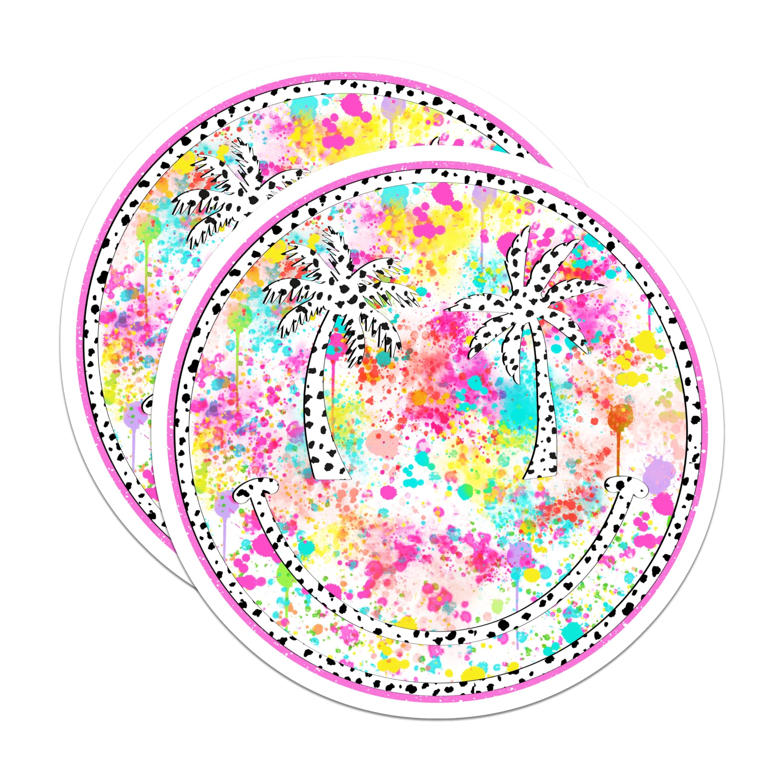 (2 Pack) Vibrant Smiley Magnets - Palm Tree Beach Decor - Colorful Retro Summer Vibes - 5 Inches On Longest Side - Thick Durable Magnet - Made in USA - MAG21123