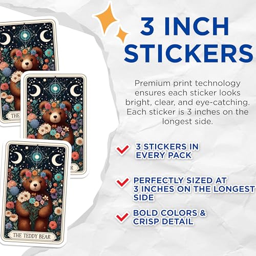 (3 Pack) Teddy Bear Decals - Floral Crown Bear - Cute Animal Decals - 3 Inches On Longest Side - Easy Peel & Apply - Made in USA - 3MCS4277