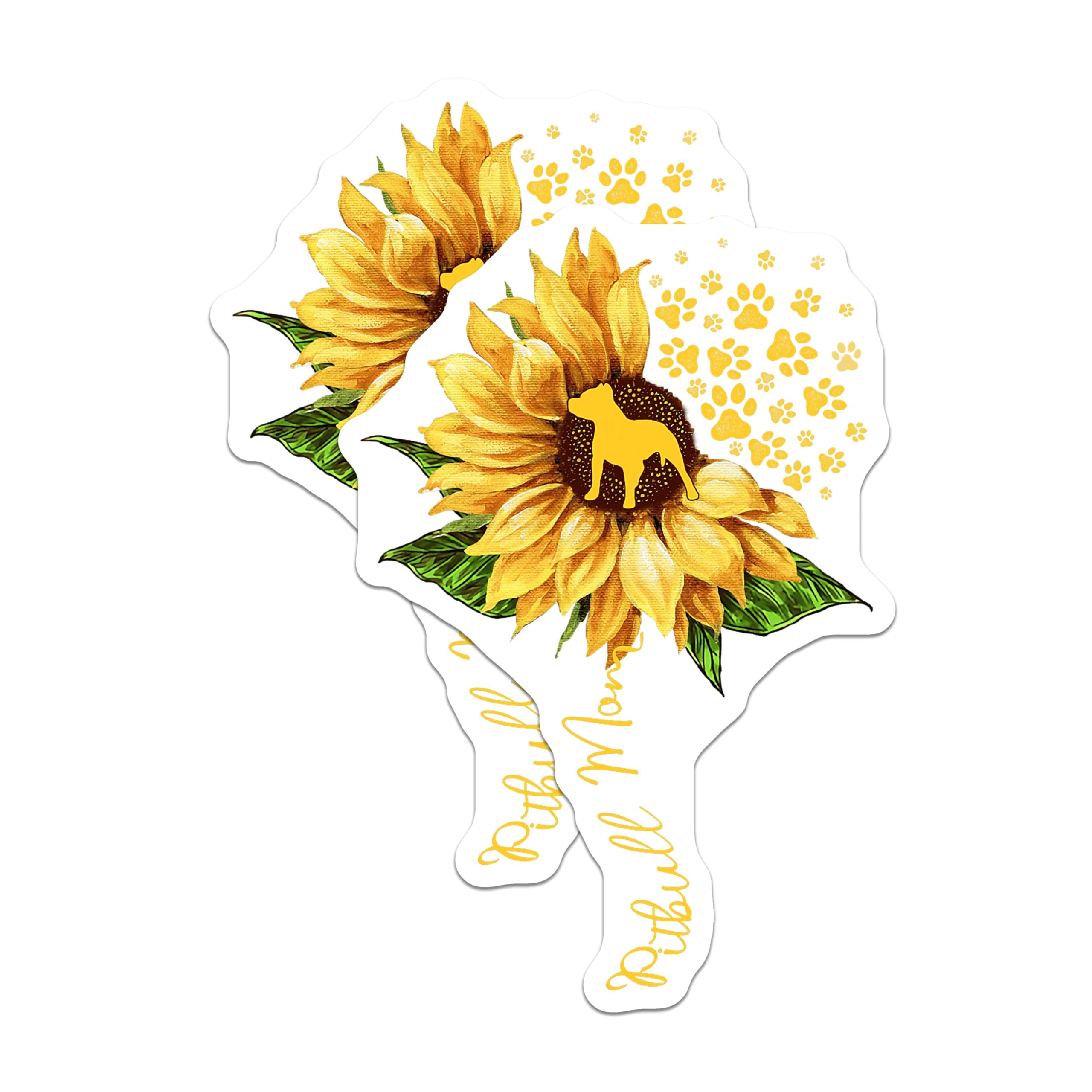 (2 Pack) Pitbull Mom Magnets - Sunflower Pitbull Silhouette - Paw Print Dog Lover Decor - 5 Inches On Longest Side - Thick Durable Magnet - Made in USA - MAG23526
