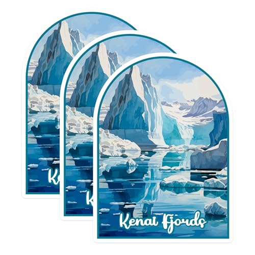 (3 Pack) Kenai Fjords Decals - Glacier Icebergs Stickers - Alaska Scenery Decals - 3 Inches On Longest Side - Easy Peel & Apply - Made in USA - 3MCS0413