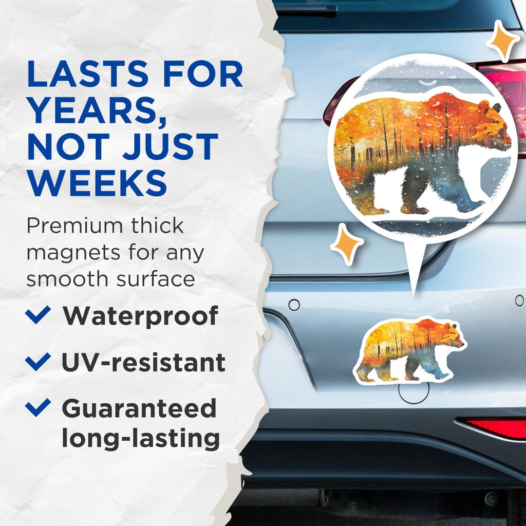 (2 Pack) Bear Magnets - Autumn Forest Art - Cabin Decor - 5" On Longest Side - Premium Magnet - for Cars, Refrigerators, Toolboxes, Lockers - Made in USA - MAG15519
